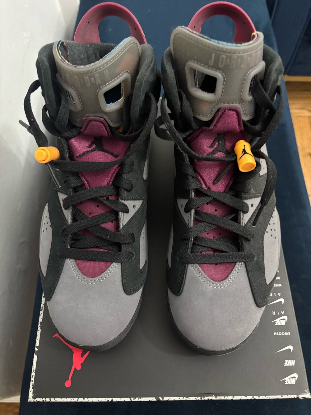 Jordan Grey, Black and Maroon High-Top Sneakers - Picture 2 of 3